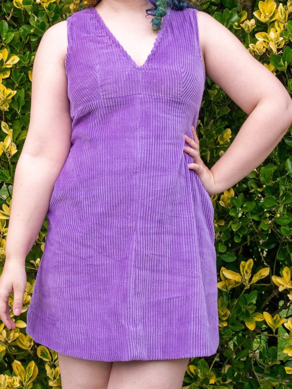 Vintage reproduction 1970s purple corduroy dress